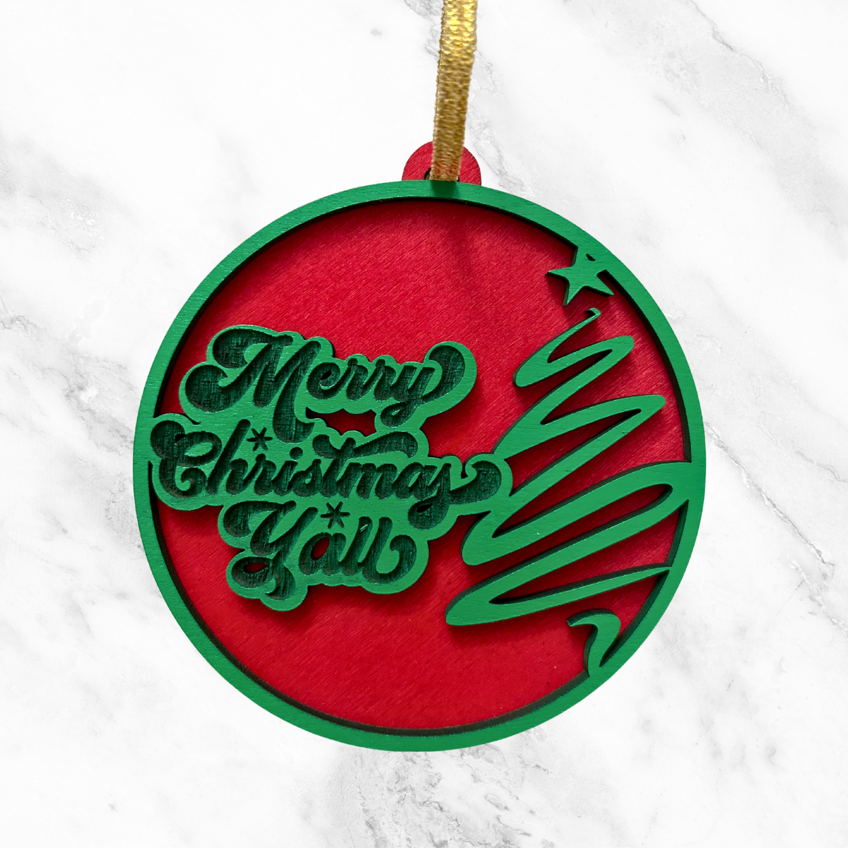 Wood Ornament - "Merry Christmas Y'all"